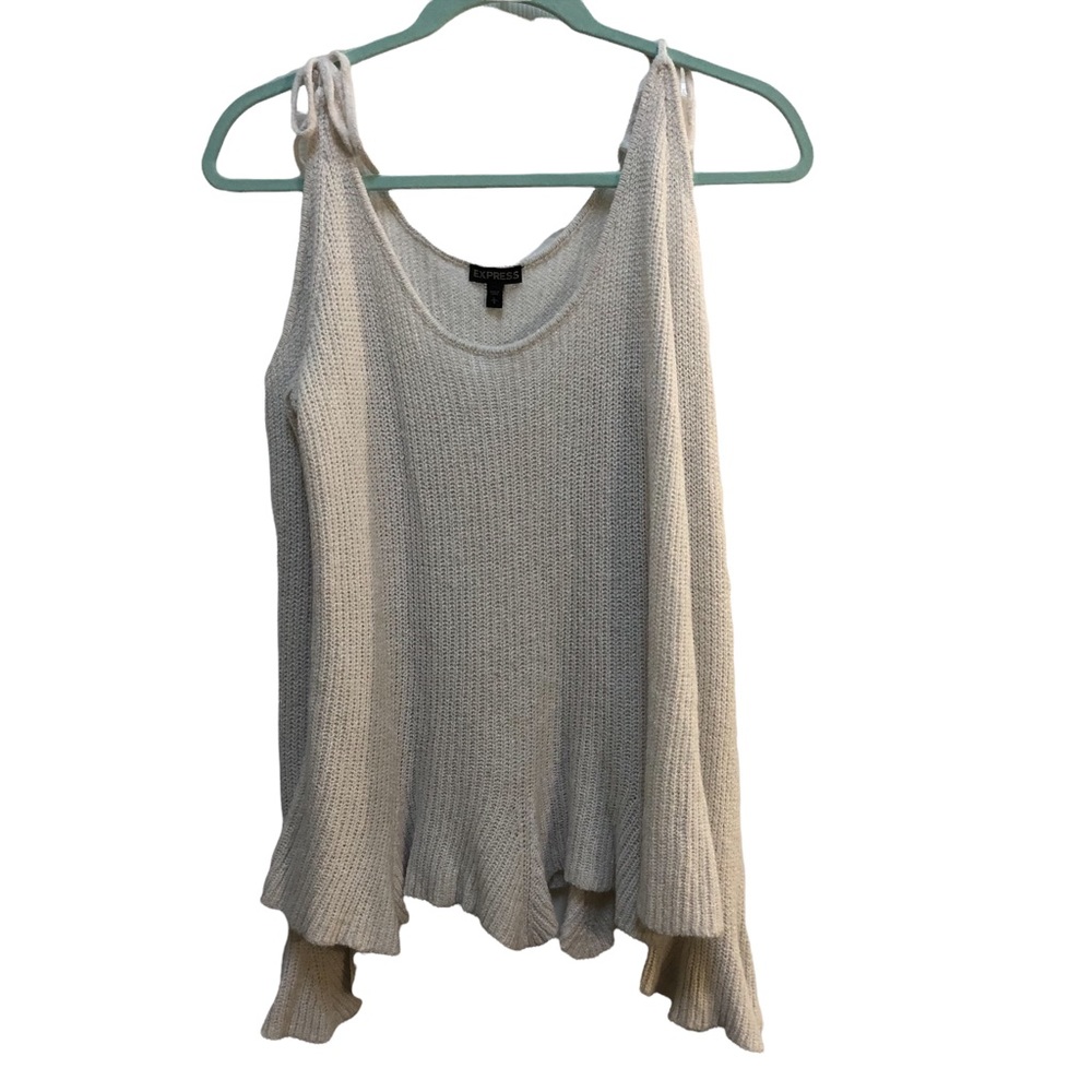 Express Cold shoulder white sweater, L